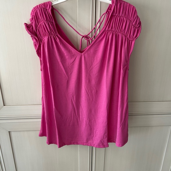 Dear Scarlett Tops - Dear Scarlett Fuchsia Blouse with V-Neck